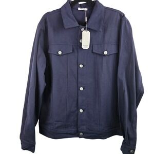 COOFANDY Men's‎ Jacket M Navy Blue 100% Cotton Button Front Denim Trucker Style